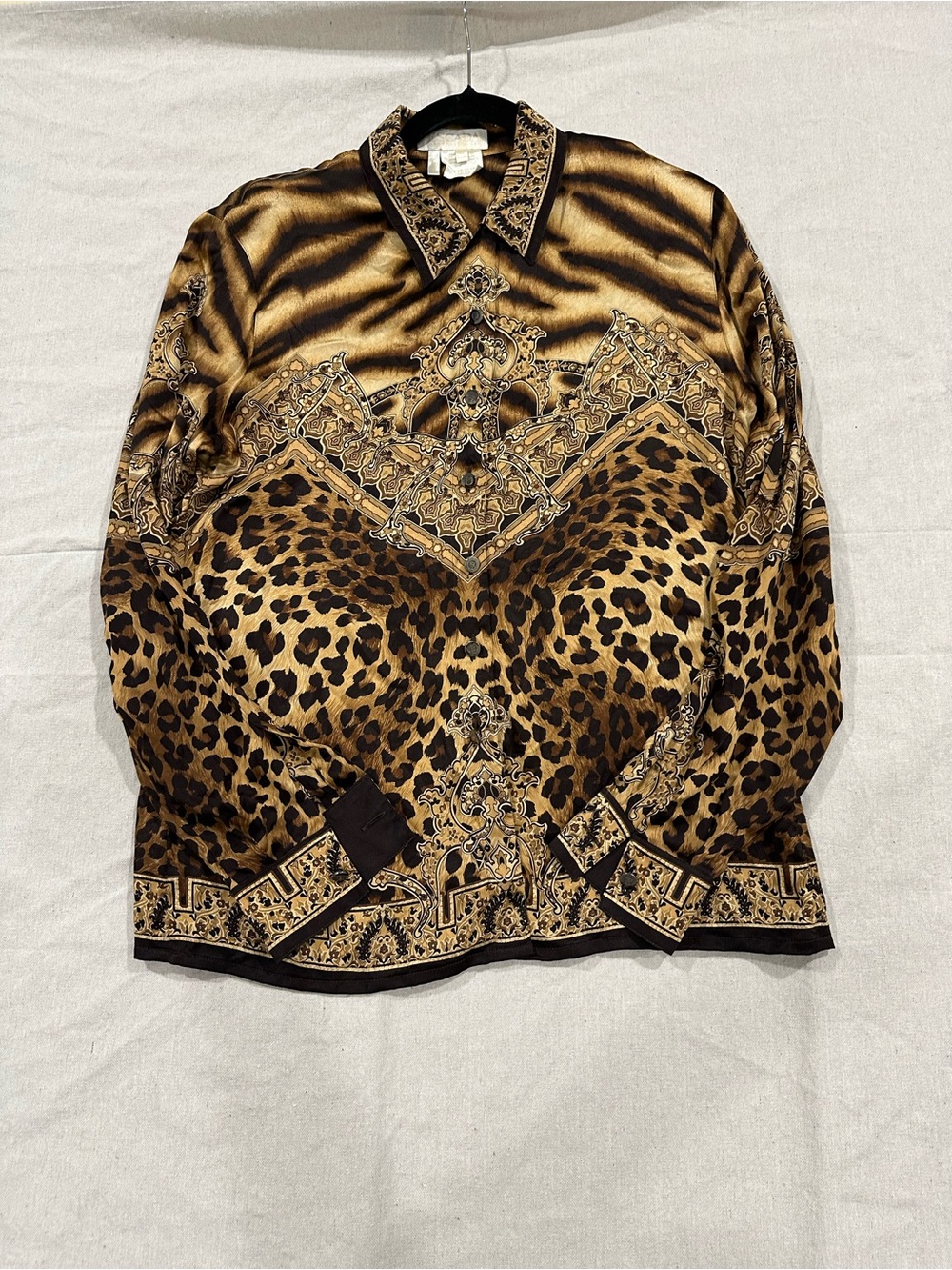 Escada Brown and Black Leopard Print -100 silk - Shirt -Size 40
